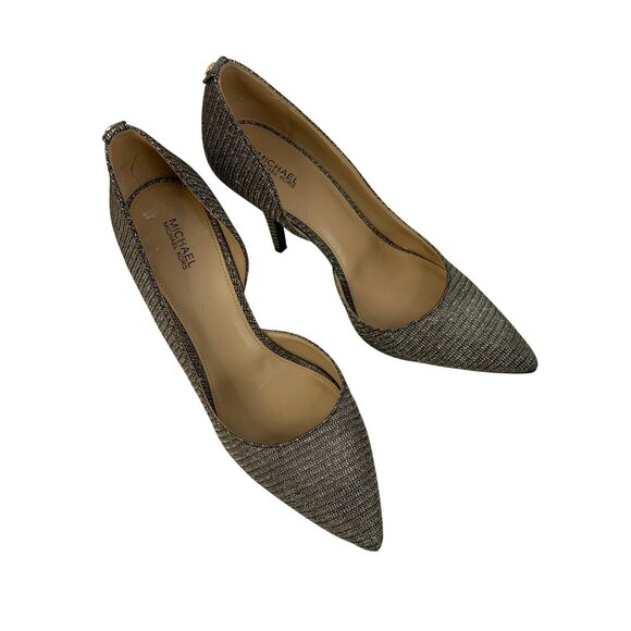 Michael Kors Metallic D'Orsay Heels Size 10M Knit Textile Sparkle 8762 Shoes - Picture 2 of 11